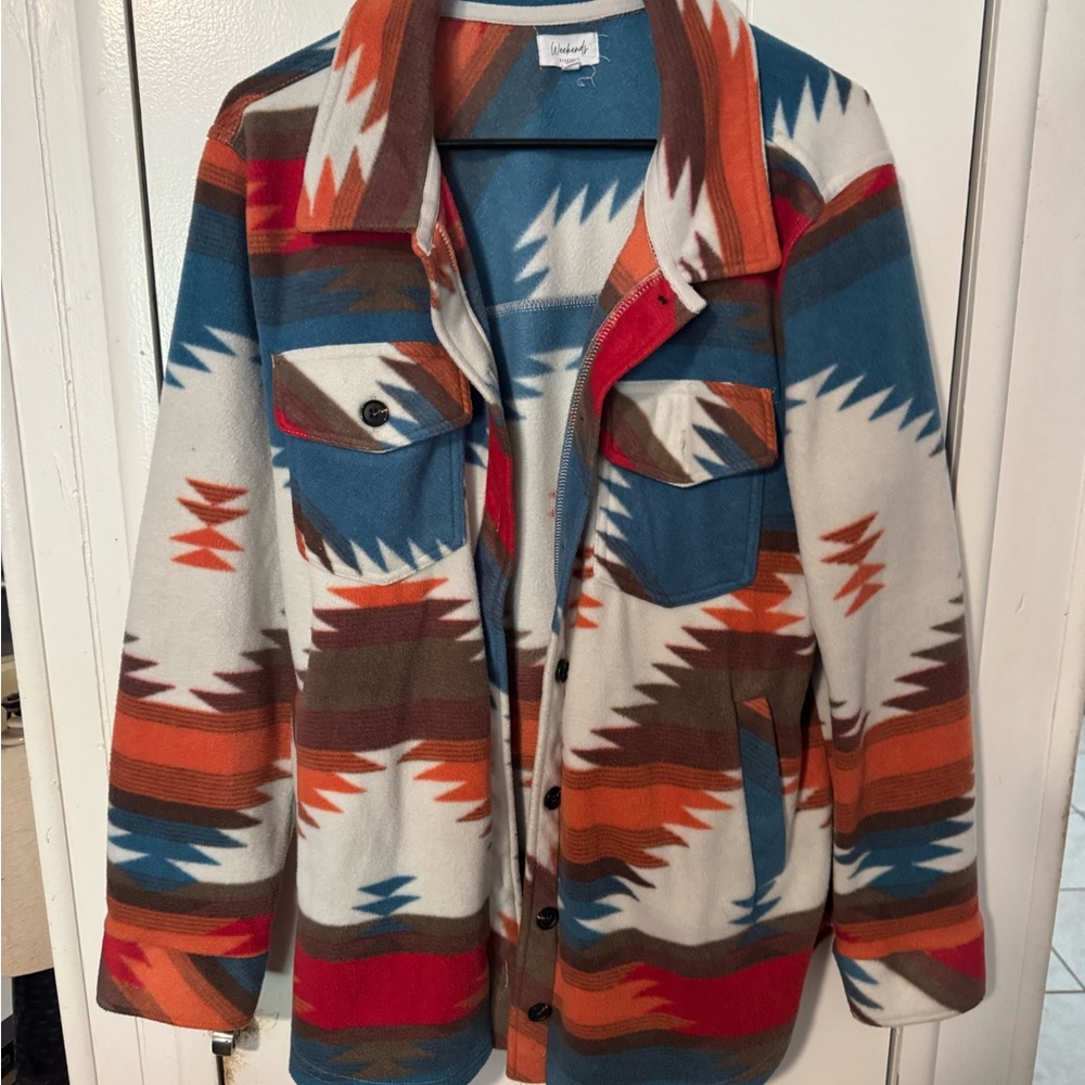 Multicolor Patterned Fleece Jacket